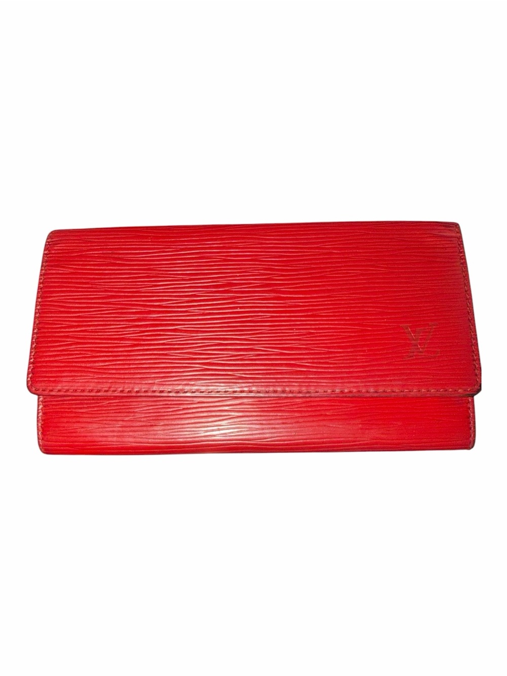 Auth Louis Vuitton Castilian Red Epi Leather Long Flap Wallet Envelope